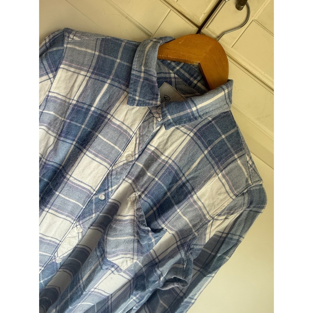 Rails Hunter Plaid Button Down Shirt Womens Small Blue White Long Sleeve Rayon